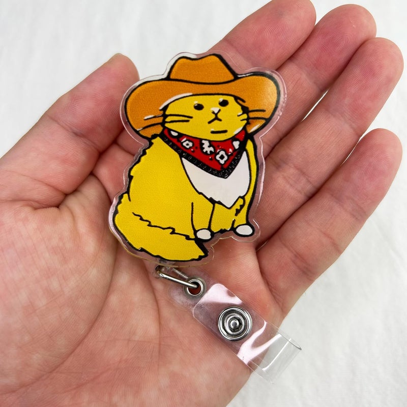 Bydevia Funny Cowboy Cat Badge Reel Retractable for Nurse Nursing RN CNA LPN & Medical Assistant | Vet Tech Cat Badge Reel, Cute Western Badge Holder with Alligator Clip & 24” Durable Nylon Cord | Acrylic - Image 3